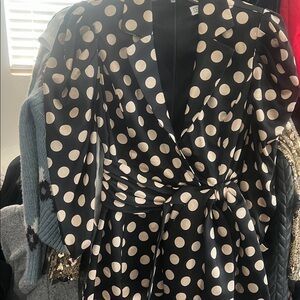 Mac‎ Duggal POLKA DOT PUFF SLEEVE SOFT TIE TUXEDO DRESS Sz 2 $338